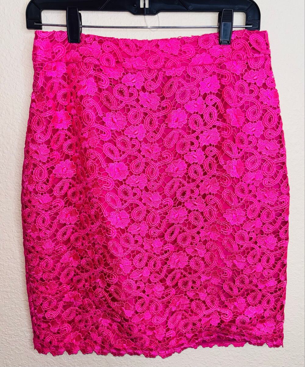 Kate Spade Hot Pink Floral Crochet Layered w/Slip Skirt Lining Women's Sz 6 NWT
